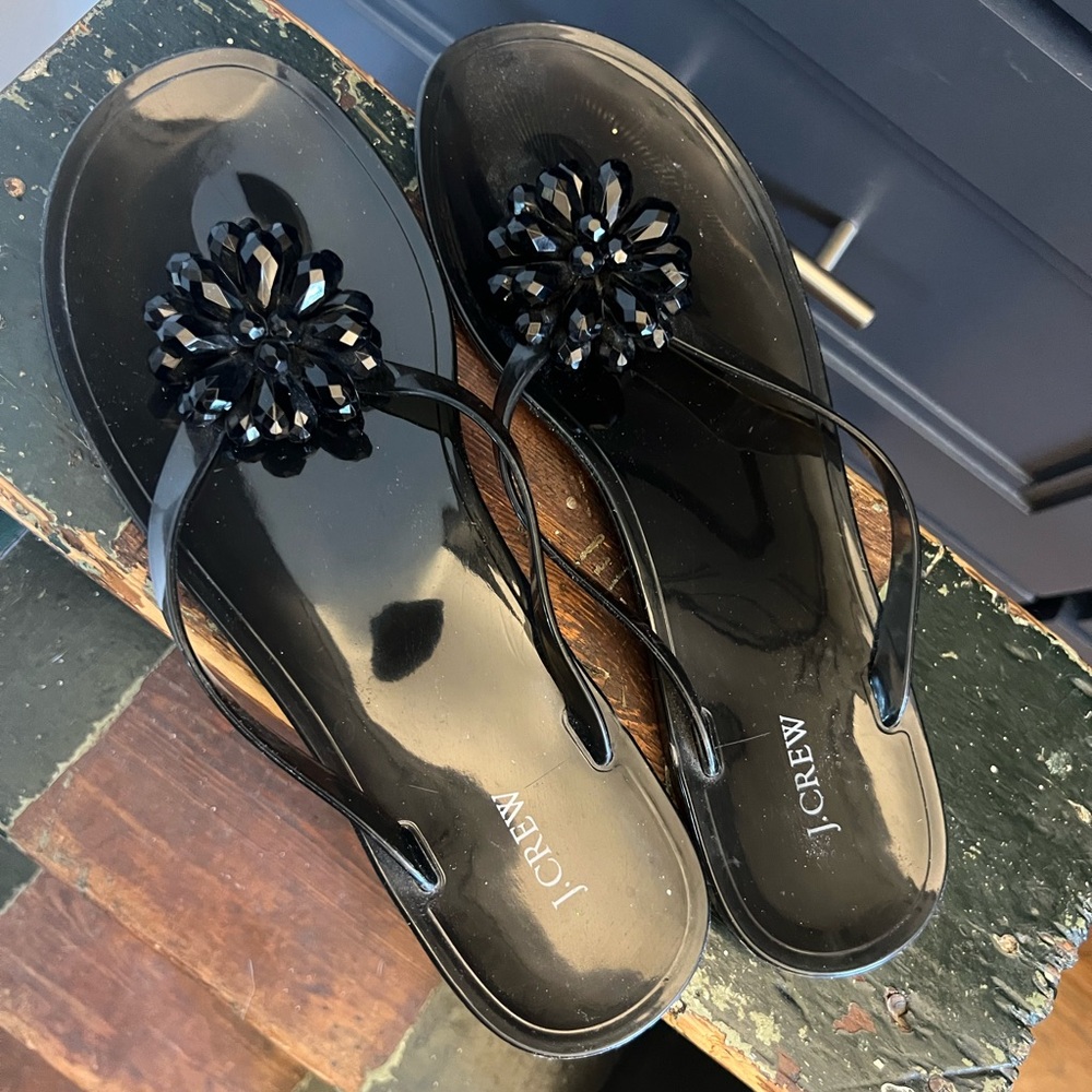 J. Crew Black Sandals/Jellies  with Floral Embellishment